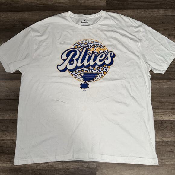 St. Louis Blues Unisex White Leopard Print T-Shirt Sz 3XL Fanatics - Picture 1 of 7